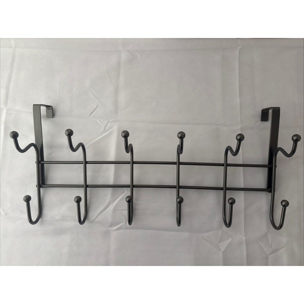 Over The Door Coat Rack 6 Double Hooks Brushed Nickel Modern EUC